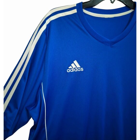 Adidas Mens Climalite Blue Short Sleeve Soccer Jersey V-Neck Size XL - Picture 2 of 7